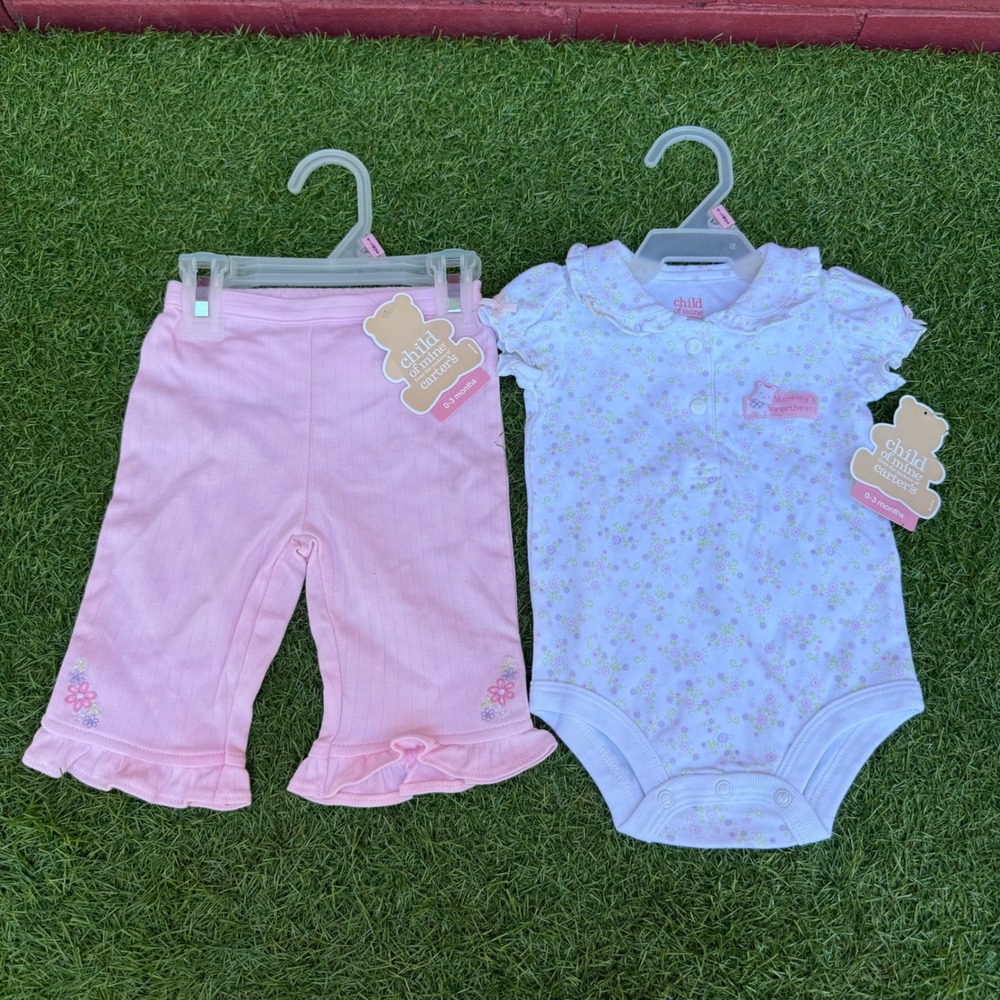 Vtg Y2K‎ NWT Child of Mine Carters Infant Outfit  Bodysuit 0-3 Month Frilly Pink